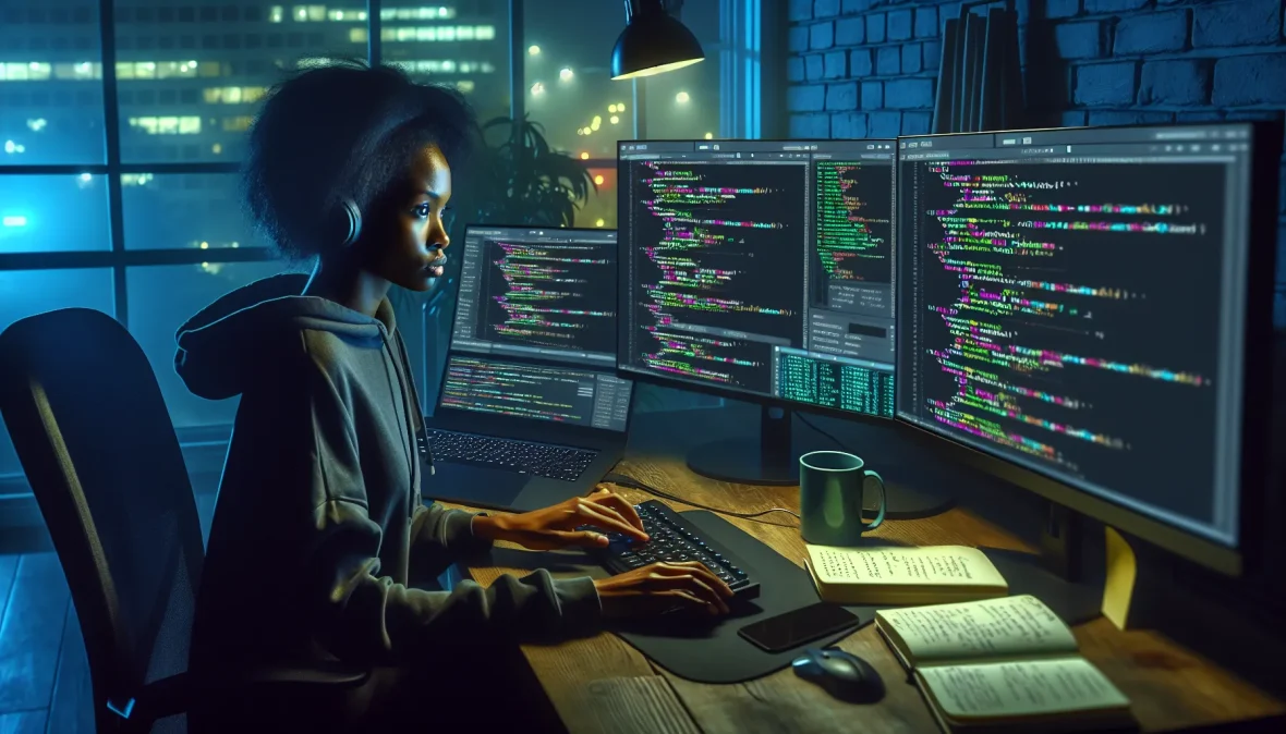 developer-auditing-smart-contract-code-on-dual-monitors-in-dimly-lit-home-office