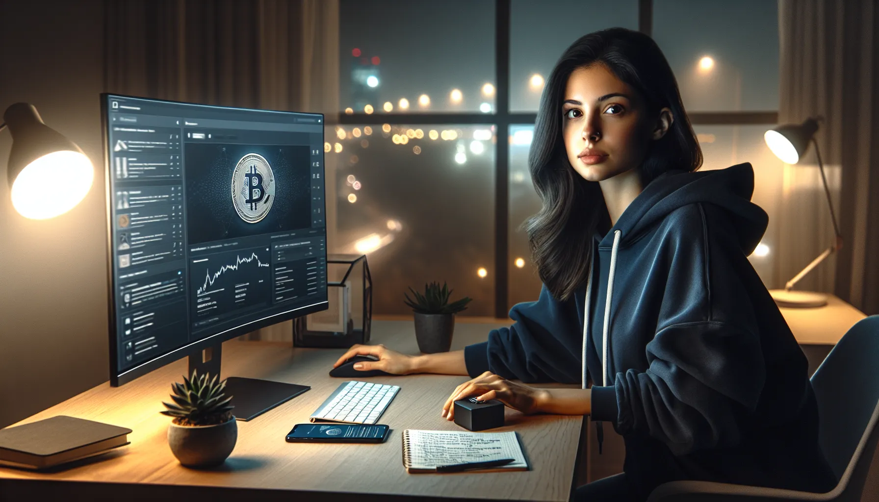 person-at-desk-carefully-reviewing-cryptocurrency-wallet-interface-and-security-device-for-airdrop-c