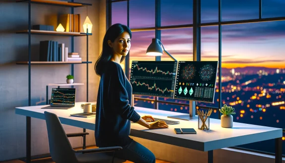 professional-managing-multi-chain-cryptocurrency-portfolio-on-dual-monitors-with-hardware-wallet-at